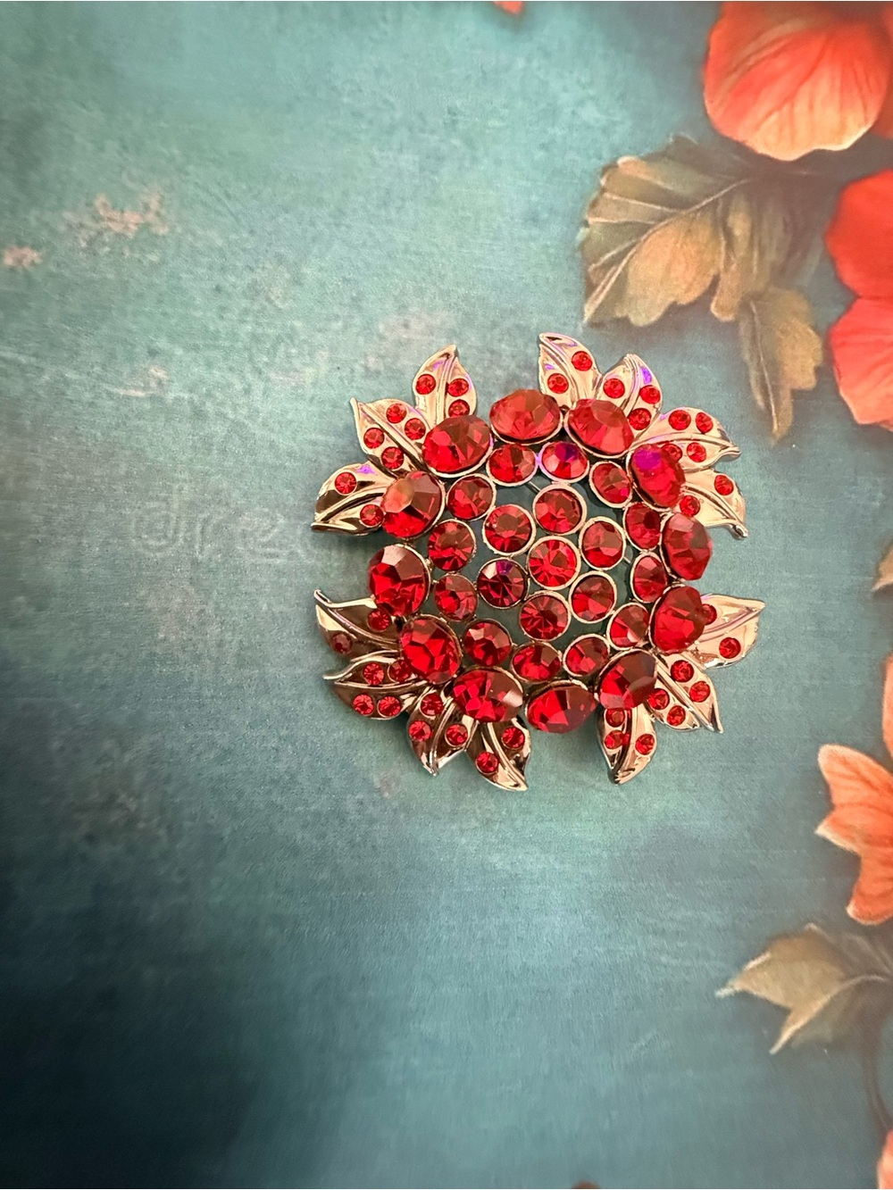 Red Crystal Floral Brooch - Women Jewelry